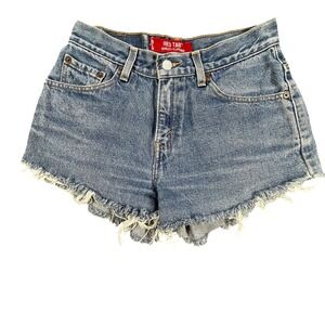 Vtg Levi's 517 Red Tab Blue Denim Cut Off Shorts Womens M High Rise Frayed Hem